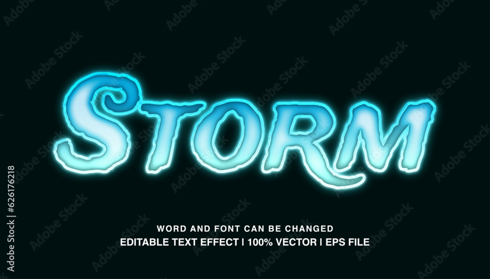 Storm ​editable text effect template, blue neon light futuristic style typeface, premium vector
