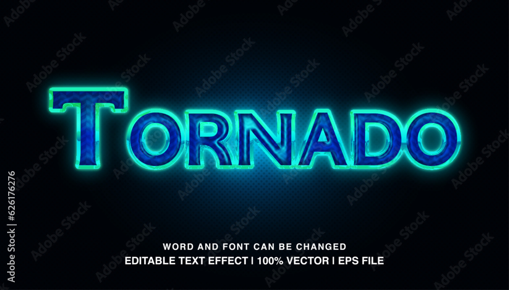 Tornado ​editable text effect template, blue neon light futuristic style typeface, premium vector