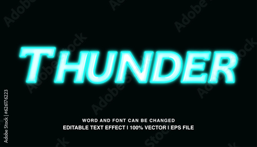 Thunder ​editable text effect template, blue neon light futuristic style typeface, premium vector