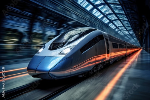high-speed futuristic train arriving on platform, ai tools generated image