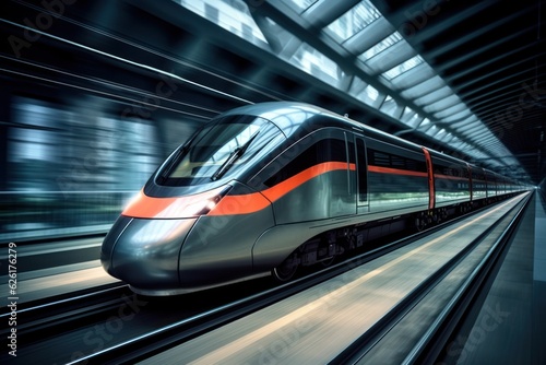 high-speed futuristic train arriving on platform, ai tools generated image