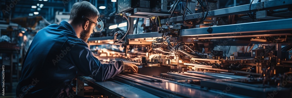 Engineer check and control welding robotics automatic arms machine in intelligent factory. AI Generated Engineer check and control welding robotics automatic arms machine in intelligent factory. AI Generated