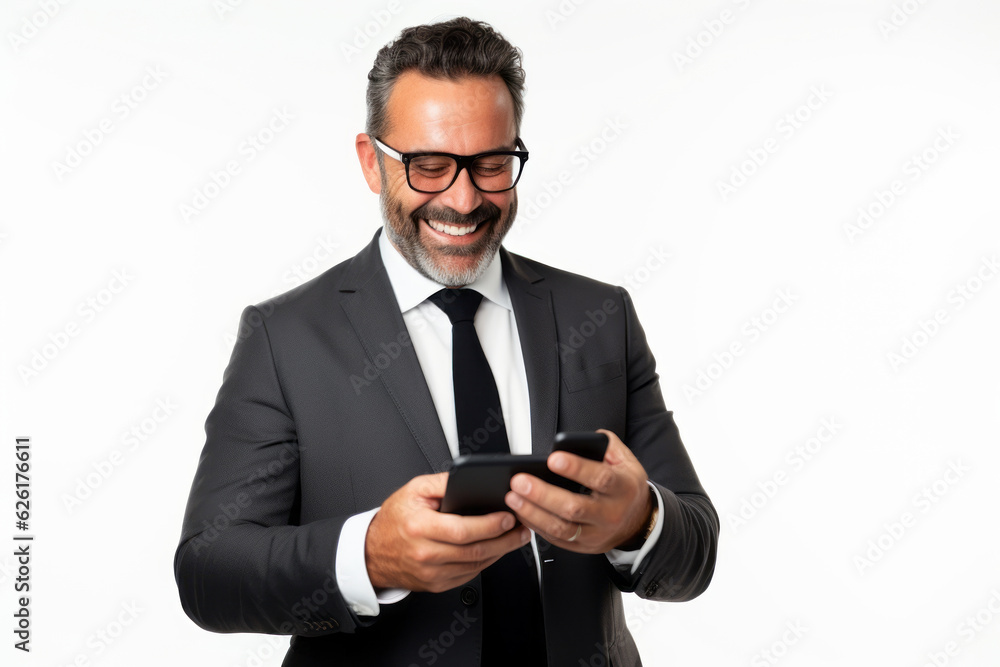 man with phone on white background. AI Generated man with phone on white background. AI Generated