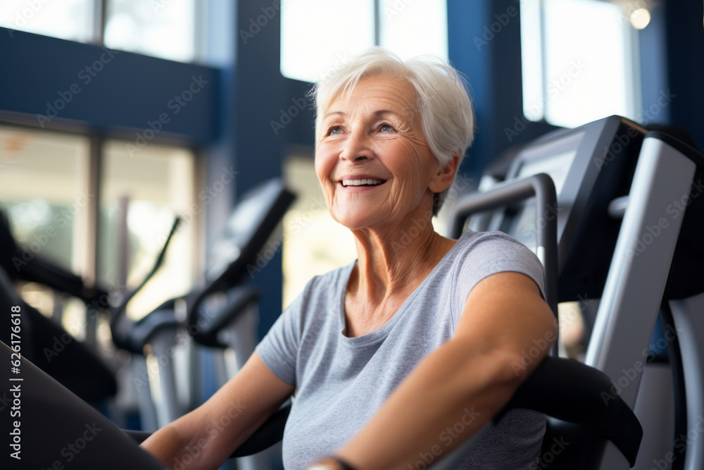 mature senior woman at gym. AI Generated