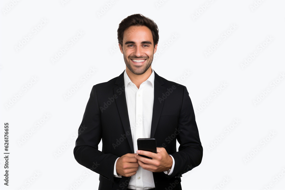 man with phone on white background. AI Generated man with phone on white background. AI Generated