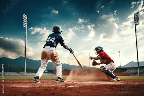 Awaiting Their Pitch: Baseball Players Ready. Photo generative AI