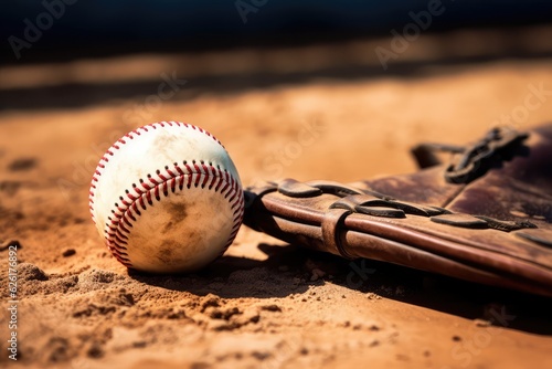 Season's Opening: Baseball Gear Illuminated in Solitude. Photo generative AI photo