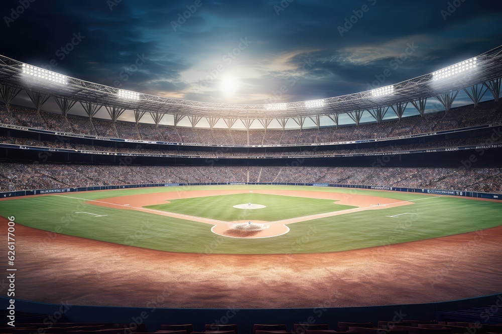 Professional Baseball Stadium Large Softball Stadium, Bases, Fans