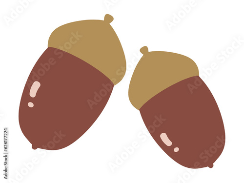 シンプルでかわいいどんぐり二つのイラスト素材　主線なし