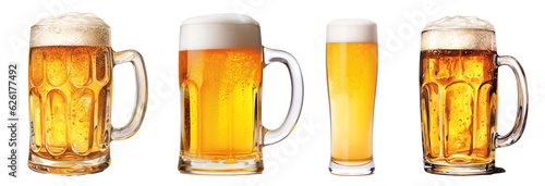 Collection of different beer isolated on transparent background