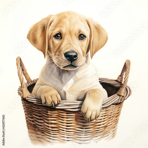 Generative AI : Adorable Watercolor Labrador: Pure Cuteness on White