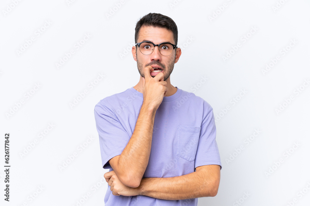 Young caucasian man isolated on white background nervous and scared Young caucasian man isolated on white background nervous and scared