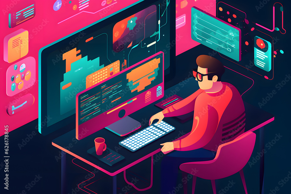 A graphic designer creating digital illustrations and vector graphics, utilizing their artistic skills and attention to detail. Generative AI A graphic designer creating digital illustrations and vector graphics, utilizing their artistic skills and attention to detail. Generative AI