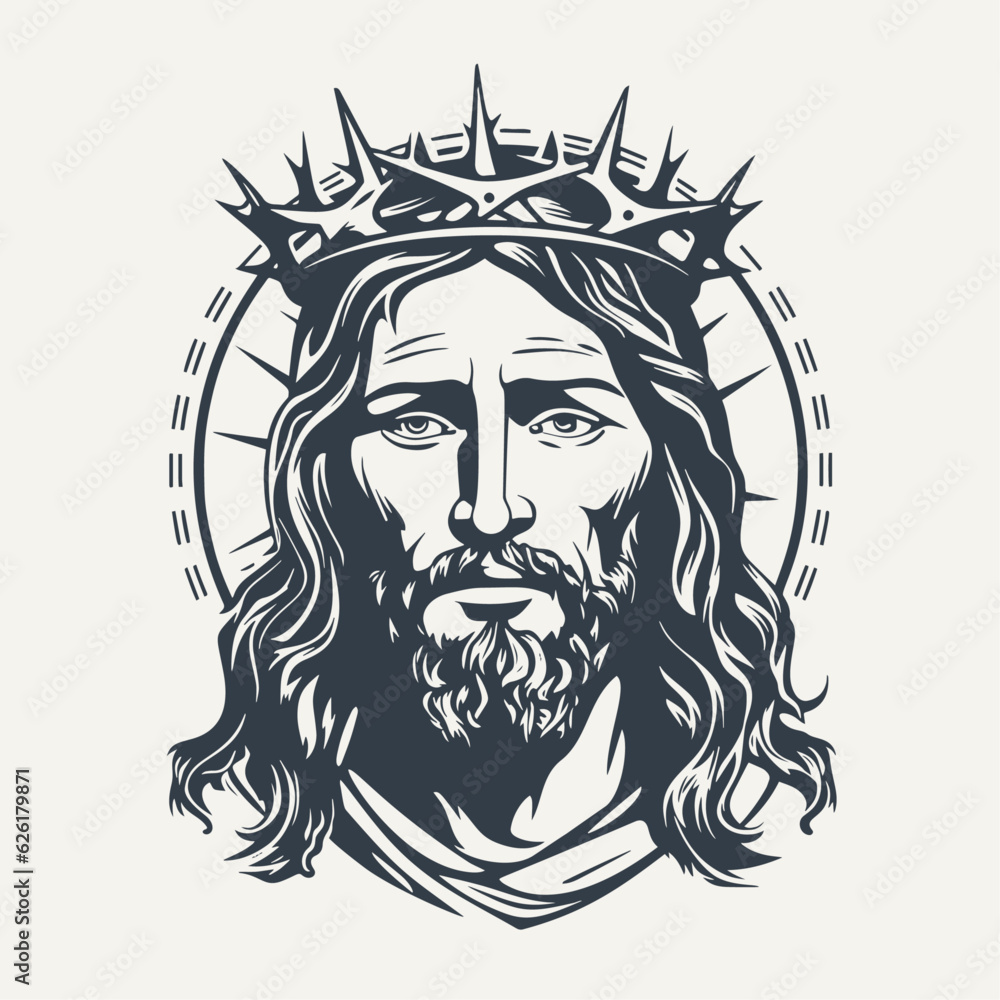 Jesus with crown of thorns. Vintage woodcut engraving style vector illustration. - obrazy, fototapety, plakaty 
