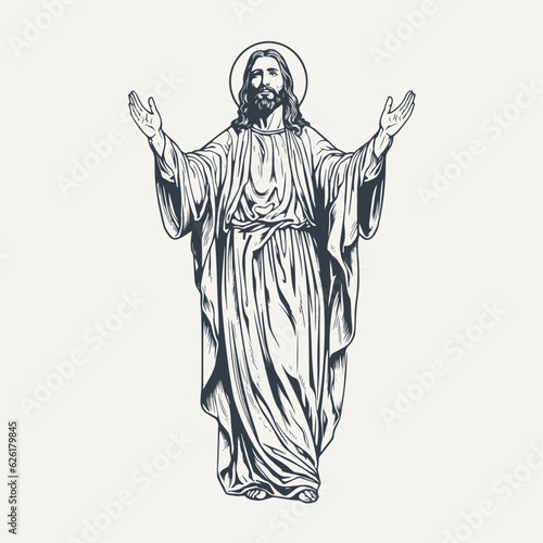 Jesus. Vintage woodcut engraving style vector illustration.