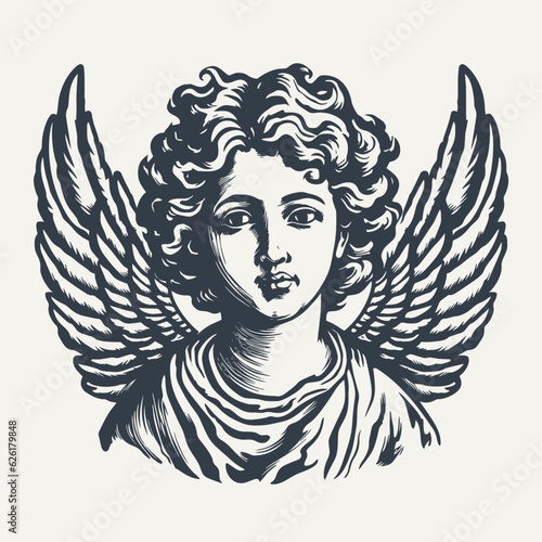 Angel. Vintage woodcut engraving style vector illustration.