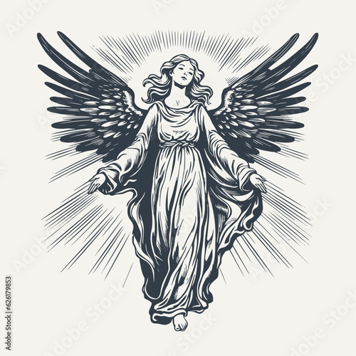 Angel. Vintage woodcut engraving style vector illustration. © RetroVector