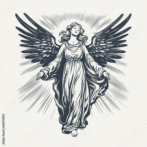 Angel. Vintage woodcut engraving style vector illustration.