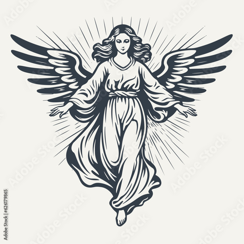 Angel. Vintage woodcut engraving style vector illustration.