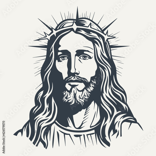 Jesus with crown of thorns. Vintage woodcut engraving style vector illustration.