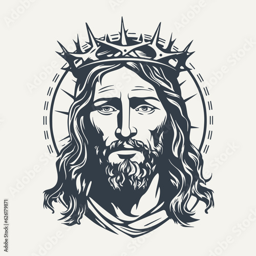 Jesus with crown of thorns. Vintage woodcut engraving style vector illustration.