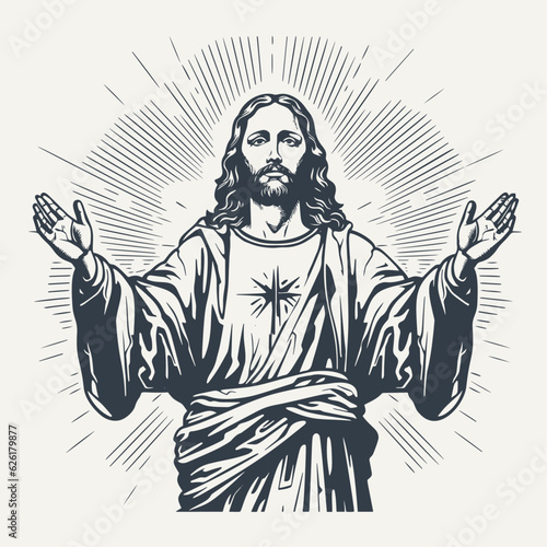 Jesus. Vintage woodcut engraving style vector illustration.