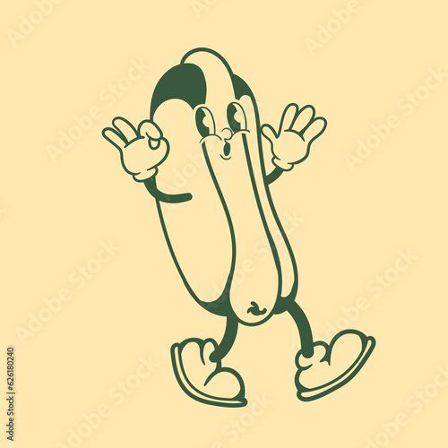 Vintage character design of hotdog photo