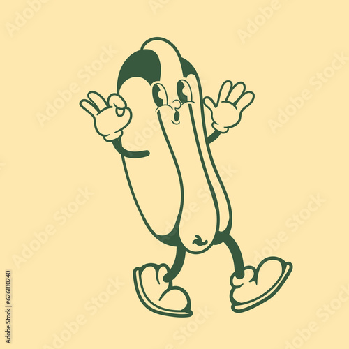 Vintage character design of hotdog