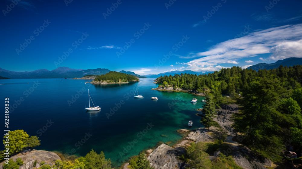 青い空 青い海 ヨットが浮かぶ景色 | Blue sky Blue sea Yacht Landscape Generative AI