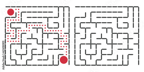Maze or puzzle design. Find the way and right solution for exit. Vector illustration.