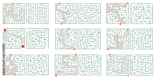 Maze game path. Square maze, a simple logic game with labyrinths.