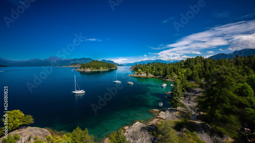 青い空 青い海 ヨットが浮かぶ景色   Blue sky Blue sea Yacht Landscape Generative AI © PoE