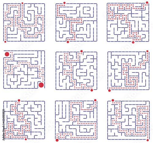 Maze or puzzle design. Find the way and right solution for exit. Vector illustration.