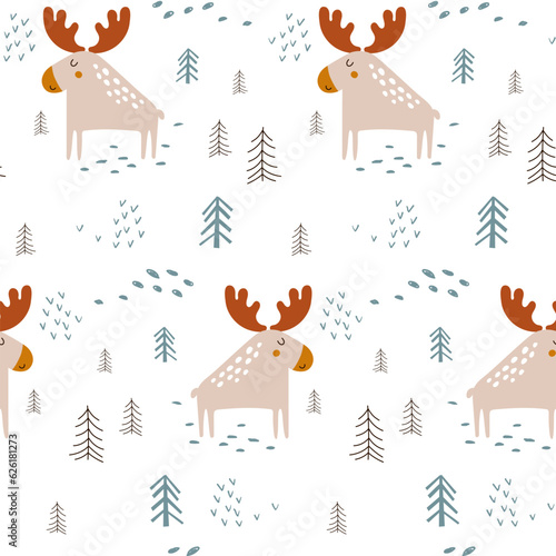 Moose pattern seamless. Vector illustrations