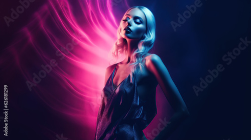 model in pink and blue light, futuristic fashion ai illustration 