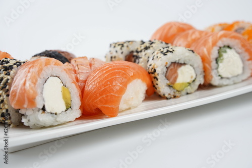 Japanese traditional Cuisine - Set of Nigiri sushi and sushi rolls