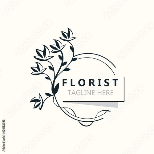 Florist logo beautiful floral leaf and flower vector art, icon graphic decoration business wedding template