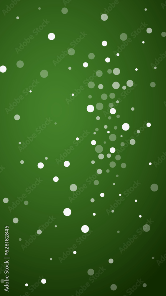 Snowy christmas background. Subtle flying snow flakes and stars on christmas green background. Delicate sweet snowy christmas. Vertical vector illustration. Snowy christmas background. Subtle flying snow flakes and stars on christmas green background. Delicate sweet snowy christmas. Vertical vector illustration.
