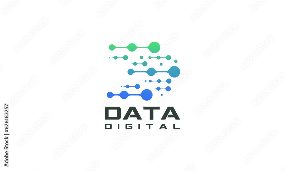 Modern letter d data pixel with digital line wire circuit connection ...