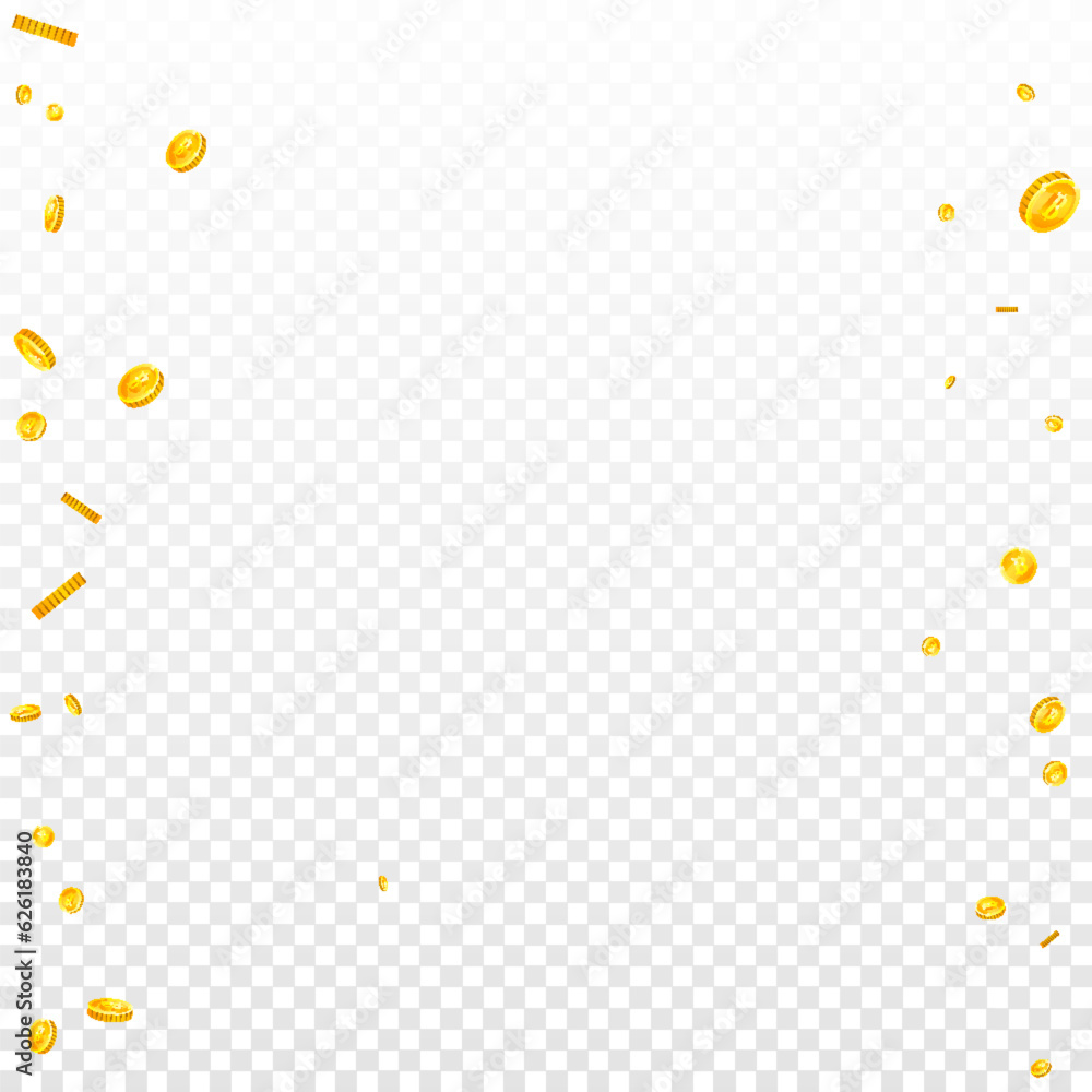 Thai baht coins falling. Gold scattered THB Thai baht coins falling. Gold scattered THB
