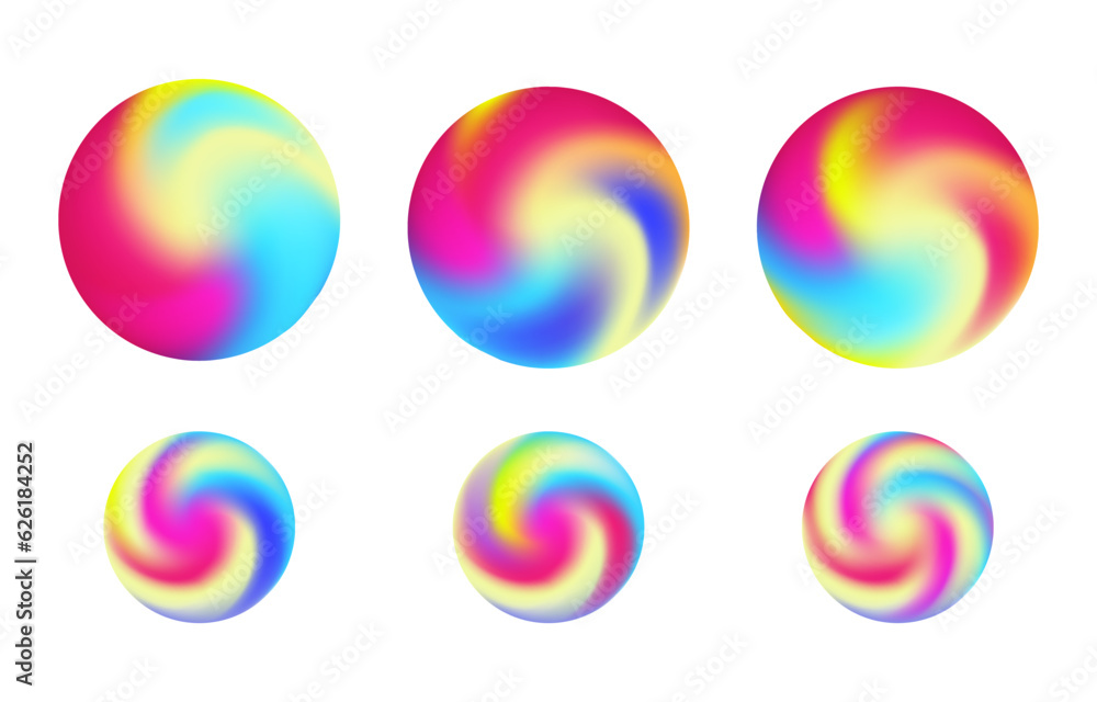 Multicolored vector circles, balls for various backgrounds. Multicolor mesh gradient in a circle. Vector background