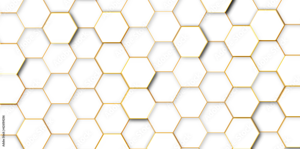 White and golden hexagon 3D background texture White and golden hexagon 3D background texture