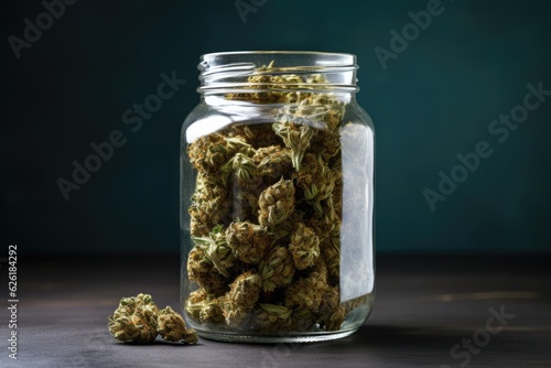 Dry cannabis buds in jar.