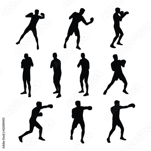 Man doing boxing moves exercise. Jab Cross Hook and Uppercut movement. Shadow boxing. Flat vector illustration isolated on white background