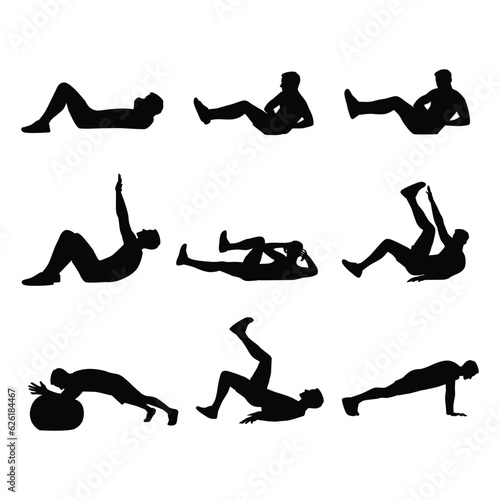 ABS workout for men. Sport exercise for perfect abs. Fit body and healthy lifestyle. Muscle training. Flat vector illustration isolated on white background