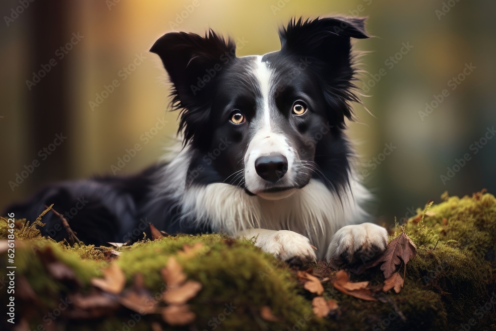 Portrait of a very intelligent and cute border collie dog in nature.