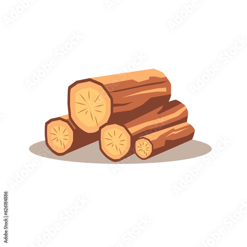 Pile firewood, stacked lumber material, vector illustration
