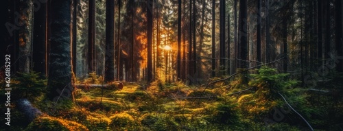 Beautiful forest landscape. Generative AI © Viktor
