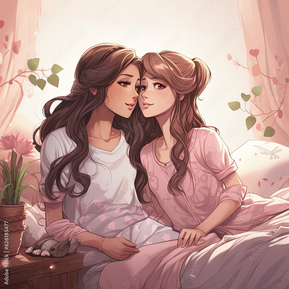 The girls are kissing. LGBT, lesbians. World Kissing Day. Valentine's Day. Generative AI. The girls are kissing. LGBT, lesbians. World Kissing Day. Valentine's Day. Generative AI.