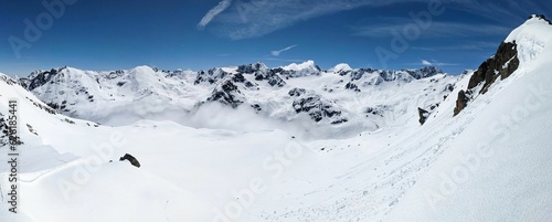 Back country ski tour on the Radüner Rothorn with a view of the Piz Radönt. Ski mountaineering skimo. Davos Klosters Switzerland. High quality photo photo